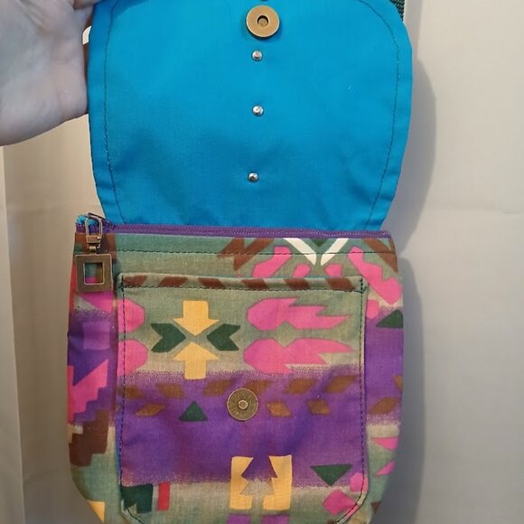New Aztec print Southwestern Cowgirl Shoulder Purse Purple Blue Sling Crossbody - Picture 6 of 11